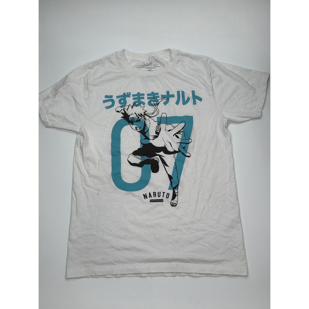 Naruto Shippuden Uzumaki Naruto Graphic T-Shirt White Teal Mens Small‎ VTG 2002